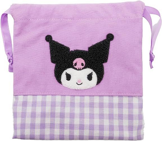 Nakajima Sanrio Characters Gingham Drawstring Pouch Kuromi