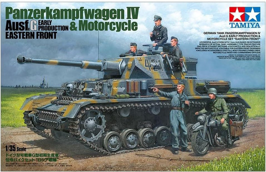 Tamiya 25209 1/35 German Tank Panzerkampwagen IV Ausf.G Early Production & Motorcycle Set 'Eastern Front' Plastic Model