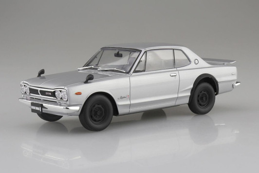  Aoshima RakuPla Snap Car 1/24 KPGC10 Skyline HT 2000GT-R 1970 Silver Plastic Model 