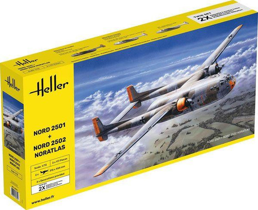  Heller 1/72 French Military Air Transporter Nord 2501 & Nord 2502 "Noratlas" 2 Unit Set Plastic Model 