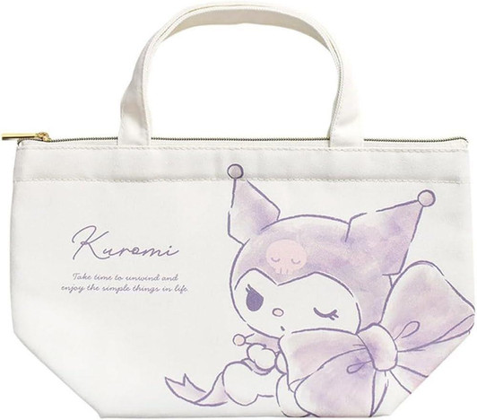  T's Factory Sanrio Insulated Canvas Lunch Bag Watercolor Big Ribbon Kuromi 