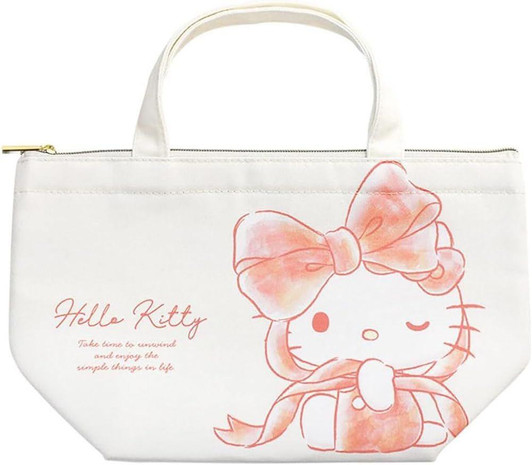  T's Factory Sanrio Insulated Canvas Lunch Bag Watercolor Big Ribbon Hello Kitty 
