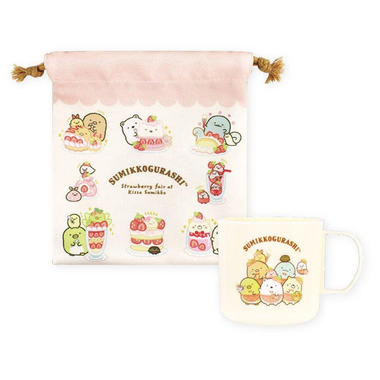  T's Factory Sumikko Gurashi Plastic Cup And Drawstring Bag Set At Sumikko Cafe For Strawberry Fair 
