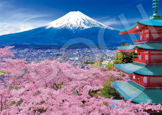 Epoch Jigsaw Puzzle Mount Fuji with Spring Breeze and Five-storied Pagoda - Yamanashi (500 Pieces) 