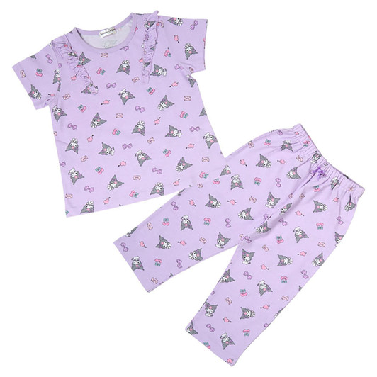 Sanrio Kuromi Kids Short Sleeve Pajamas Absorbent and Quick Drying Loungewear Sleepwear for Children Comes with a Name Space on the Tag