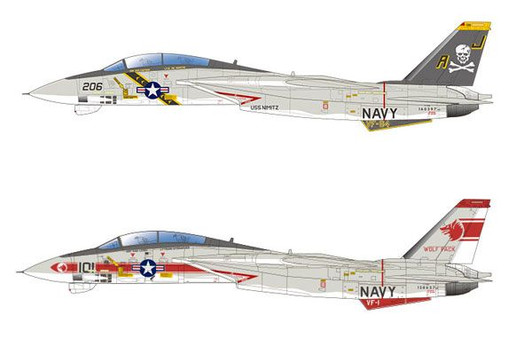 Platz 1/144 US Navy F-14A Tomcat VF-84 Jolly Rogers & VF-1 Wolfpack 2 Aircraft Set Plastic Model Kit