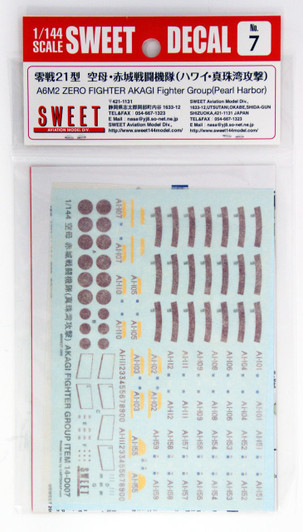 Sweet Decal No.7 Decals For A6M2 Zero Fighter Akagi Figher Group 1/144 Scale Kit
