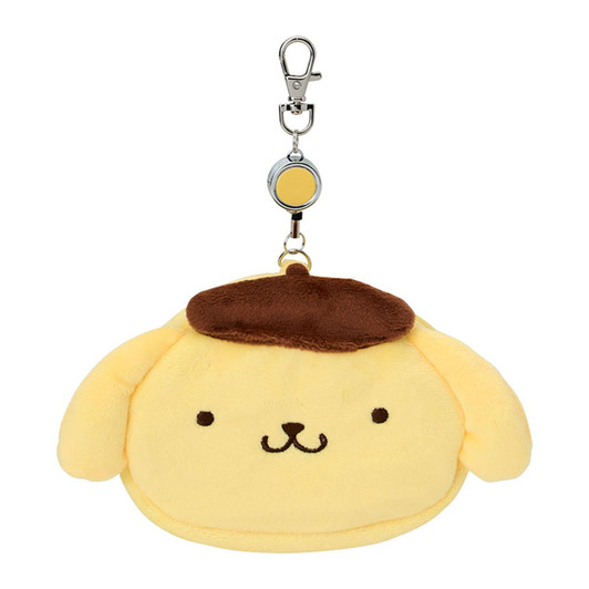 Sanrio PomPom Purin Face-Shaped Pass Case & Pouch. Comes with a reel for easy storage of small items.