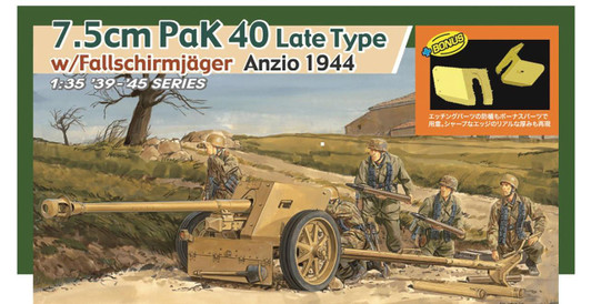  DRAGON 1/35 WWII German 7.5cm Anti-Tank Gun Pak40 Late Model Anzio 1944 Fallschirmjäger Aluminum Barrel 3D Printed Muzzle Brake Etching Shield Plastic Model 