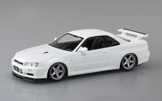 Aoshima RakuPla Snap Car Nissan R34 Skyline GT-R Custom Wheels White Pearl Plastic Model