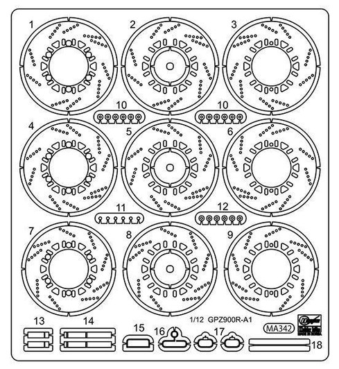  Hasegawa 1/12 Kawasaki GPZ900R (A1) (1984) Etching Parts 