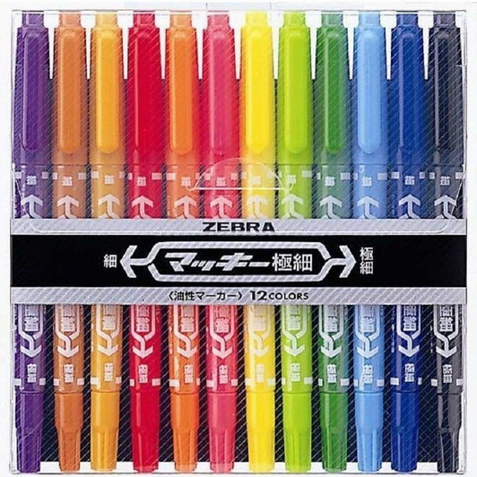 Zebra Mackee Oil Based Pen Extra Fine 12 Colors MCF-12C