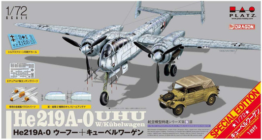 Platz AE-9 He219A-0 UHU w/Kubelwagen 1/72 Scale Model Kit