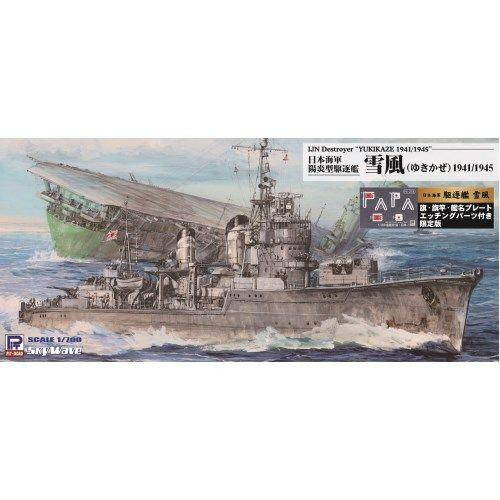  Pit-Road 1/700 IJN Kagero-Class Destroyer Yukikaze 1941/1945 Plastic Model Kit w/ Flag, Flagpole, And Ship Name Plate Photo-Etched 