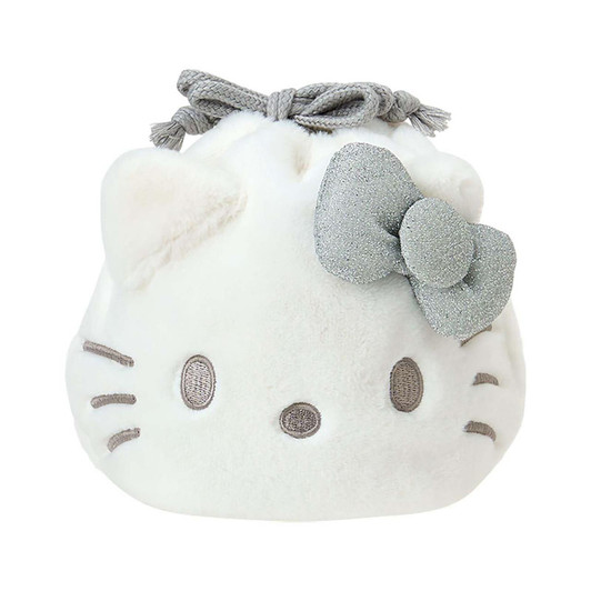  Sanrio Face Shaped Drawstring Bag I Love Hello Kitty Silver 