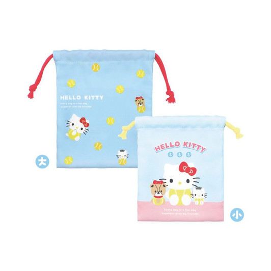 T's Factory Sanrio Two Piece Drawstring Pouch Set Tennis / Hello Kitty