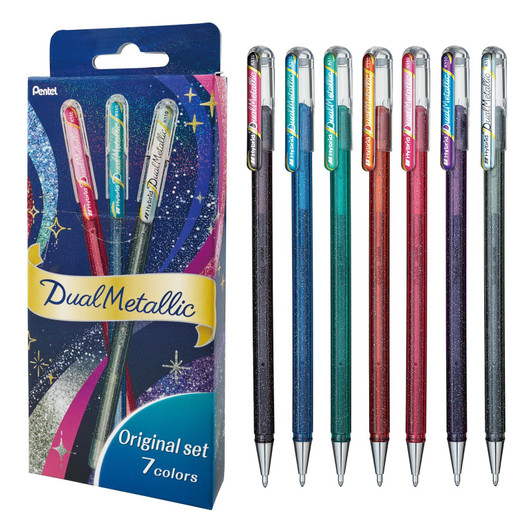 Pentel Hybrid Dual Metallic Gel Pen - 1.0 mm - Original - 7 Color Set