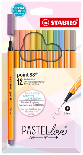  Stabilo Point 88 Fineliner Pen - 0.4 mm - 12 Color Set - Pastel 