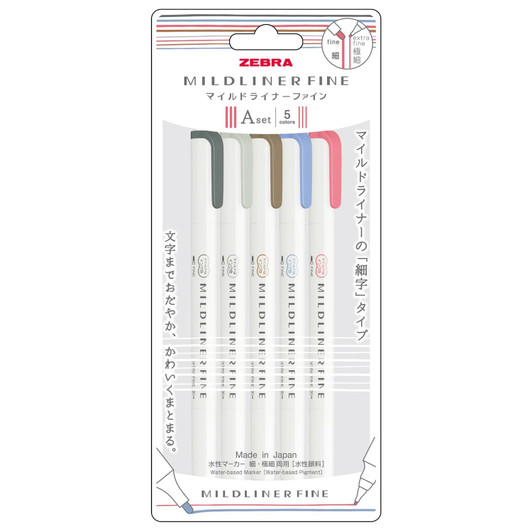 Zebra Mildliner Fine Double-Sided Marker - Fine Bullet / Extra Fine - 5 Color Set A