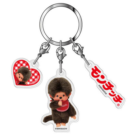 HASEPRO Monchhichi Three Linked Acrylic Key Holder 01 Monchhichi Kun Brown