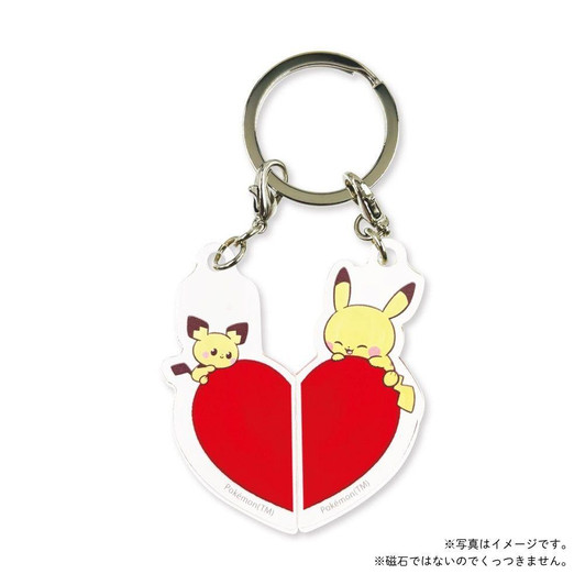  Pokemon Center Original Heart 2 Chain Acrylic Keychain Pikachu & Pichu 