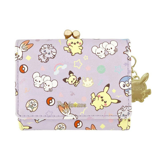Pokemon Center Original Kiss Lock Mini Wallet Pattern Illustration Purple