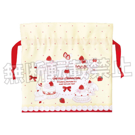 T's Factory Sanrio Ribbon Flat Drawstring Pouch Shortcake