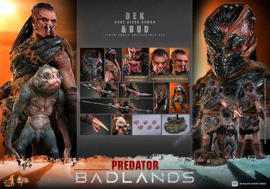 Hot Toys Movie Masterpiece - 1/6 Scale Fully Poseable Figure Predator: Badlands - Dek (Bone Bison Armor) & Bud