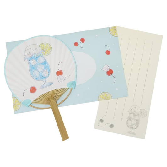 Greeting Card Bamboo Fan With Note Paper Summer Card Soda Float