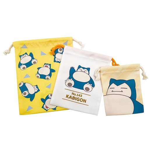 Pokemon Center Original 3P Drawstring Pouch Snorlax PKM-1055