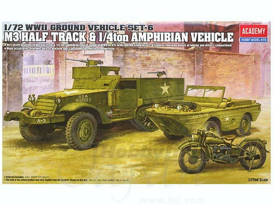 1/72 Scale WWII U.S. Ground Vehicles 3-Piece Set: M3 Half-Track, GPA & Motorcycle (FULL BOX)