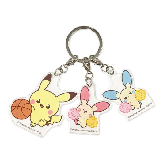  Pokemon Center Original 3-Piece Acrylic Keychain Pikachu Plusle Minun Sports PokePeace 