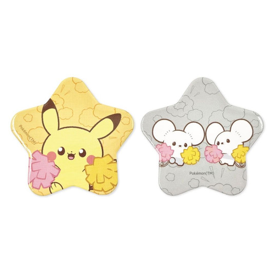 Pokemon Center Original Star Shaped Tin Badge 2 Piece Set Pikachu Tandemaus Sports PokePeace
