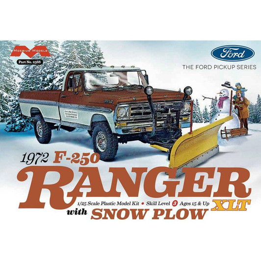  1/25 Scale 1972 Ford F-250 Ranger XLT with Snow Plow Plastic Model 