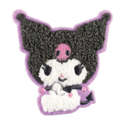 T's Factory Sanrio Fluffy Embroidered Sticker Sitting Cutely Kuromi