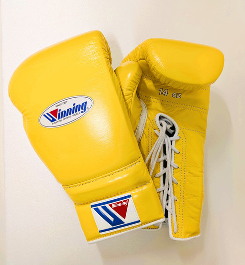 Winning Boxing Gloves CO-MS-500 Lace Up Pro Type 14 oz YELLOW (Made in Japan)