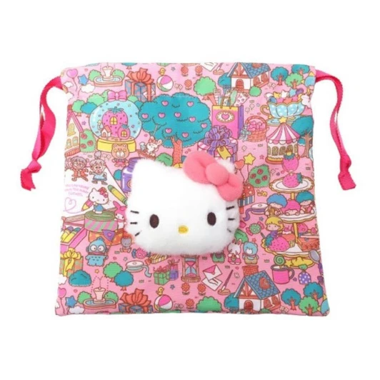  Nakajima Hello Kitty Wrapping Pattern Boa Face Drawstring Pouch Pink 