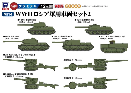 Pit-Road 1/700 Scale WWII Russian Military Vehicle Set 2 MI14 Plastic Model