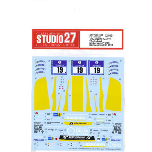 Studio27 ST27-DC1102 BMW Z4 GT3 "Schubert Motorsport" #19 Decal for Fujimi 1/24