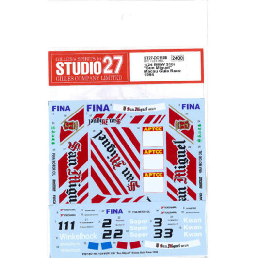 Studio27 ST27-DC1108 BMW 318i "Sun Miguel" Macau Guia Race 1994 Decal 1/24