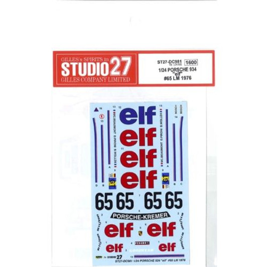 Studio27 ST27-DC981 Porsche 934 "elf" #65 LM 1976 Decal for Tamiya 1/24