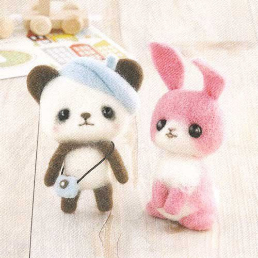 Hamanaka H441-369 Felt Wool Mascot Panda & Rabbit Kit
