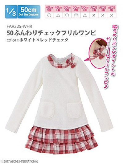 Azone FAR225-WHR for 50cm doll Fluffy Check Ruffle Dress On White x Red Check