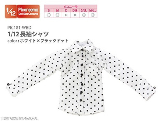 Azone PIC181-WBD 1/12 Long Sleeve Shirt White x Black Dot