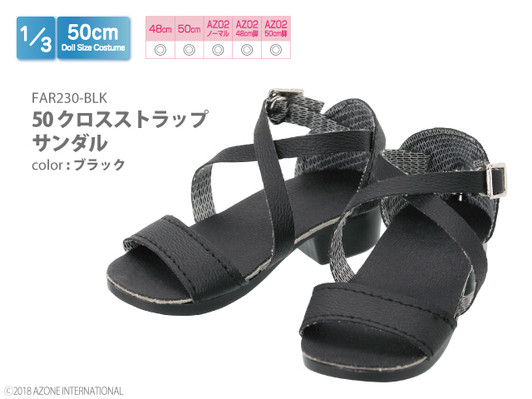 Azone FAR230-BLK 50cm doll Cross Strap Sandals Black