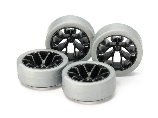 Tamiya Mini 4WD 95412 Hard Low-Profile Tires (Silver) & Carbon Wheels (Y Spoke)
