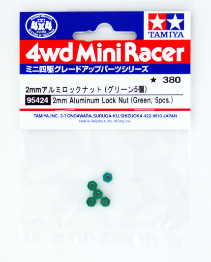 Tamiya Mini 4WD 95424 2mm Aluminum Lock Nut Green (5 pcs.)