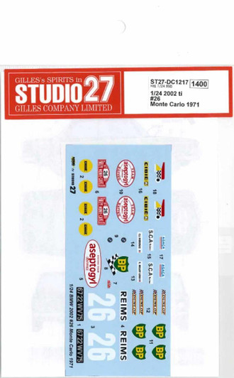 Studio27 ST27-DC1217 2002 ti #26 Monte Carlo 1971 Decal for Hasegawa 1/24 Scale