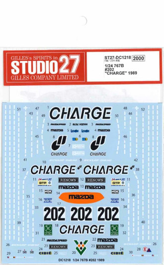Studio27 ST27-DC1218 767B #202 "CHARGE" 1989 Decal for Hasegawa 1/24 Scale