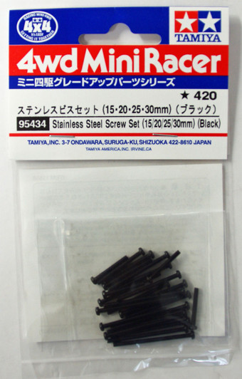 Tamiya 95434 Mini 4WD Stainless Steel Screw Set 15, 20, 25, 30mm (Black)